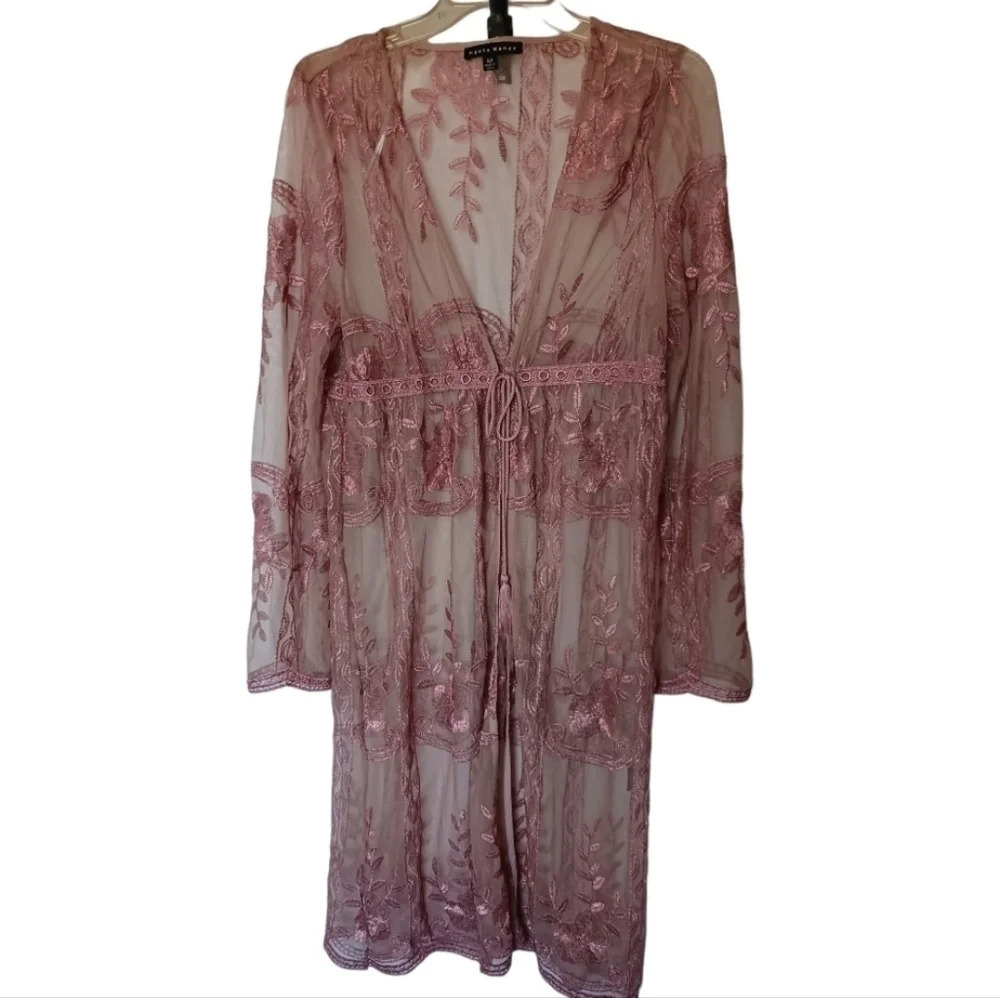 Haute monde bohemian kimono sheer lace robe size M rose color